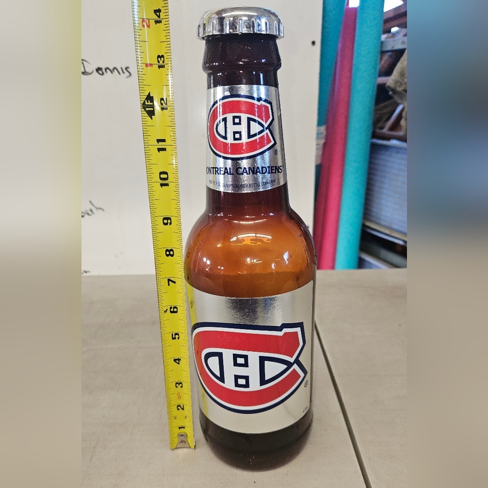 Montreal Canadiens Plastic Beer Bottle Coin Bank Piggy Bank NHL 14"